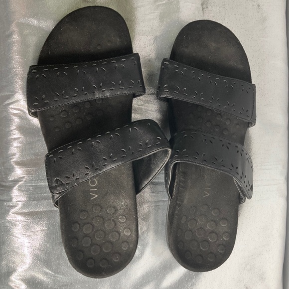Vionic Black Adjustable Velcro Slide Sandals Sz 9 - Picture 9 of 11
